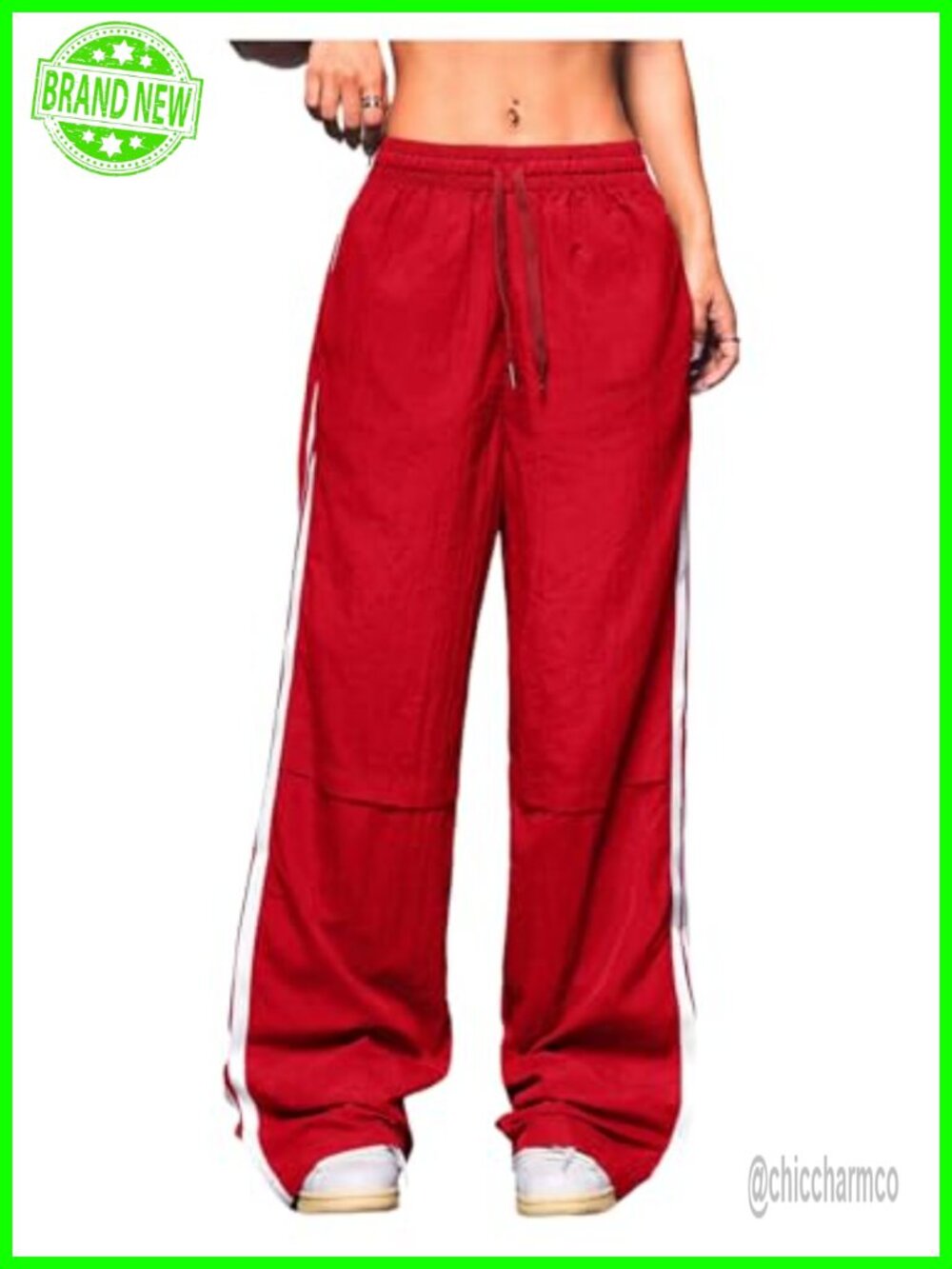 Wide Leg Track Pants Side Striped Drawstring Workout Trousers